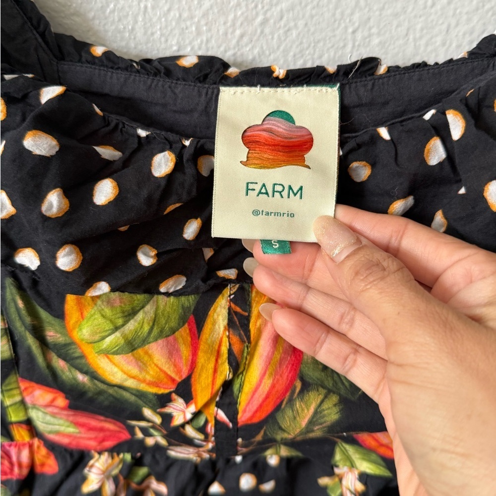 Farm Rio Tropical Floral Polka Dot Mini Dress S | Ruffle Strap Summer Vacation - Picture 7 of 13